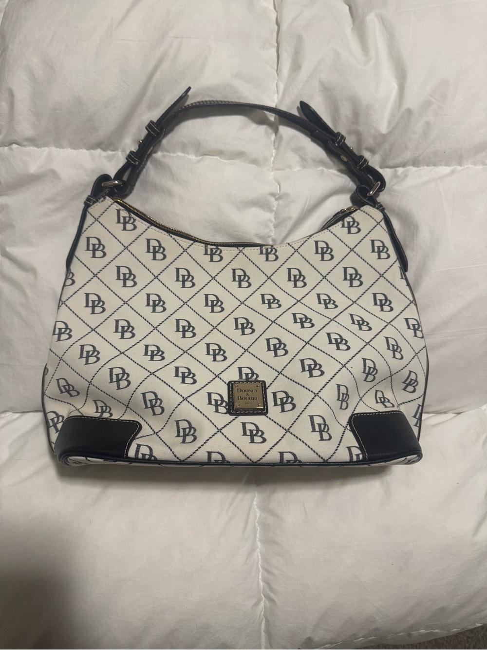 Dooney & Bourke White and Black DB Logo Shoulder Bag